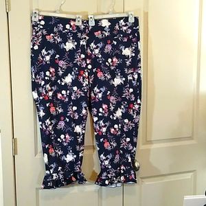 Navy Floral Print Ruffled Bottom Lane Bryant Capri